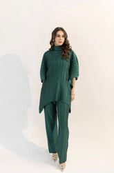 Hassal | Sevda Dark Green Pleated Set