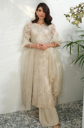 FARIDA HASAN SUMMER HIGH’24 | CREAM ROSE NET WITH PANTS & DUPATTA