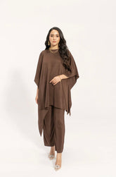 Hassal | Kiraz Brown Asymmetric Pleated Set