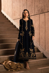 AMMARA KHAN RENDEZVOUS’24 | BLUE AND BRONZE GOLD VELVET SET