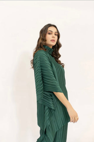 Hassal | Sevda Dark Green Pleated Set