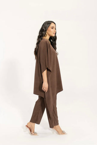 Hassal | Kiraz Brown Asymmetric Pleated Set