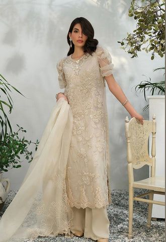 FARIDA HASAN SUMMER HIGH’24 | CREAM ROSE NET WITH PANTS & DUPATTA