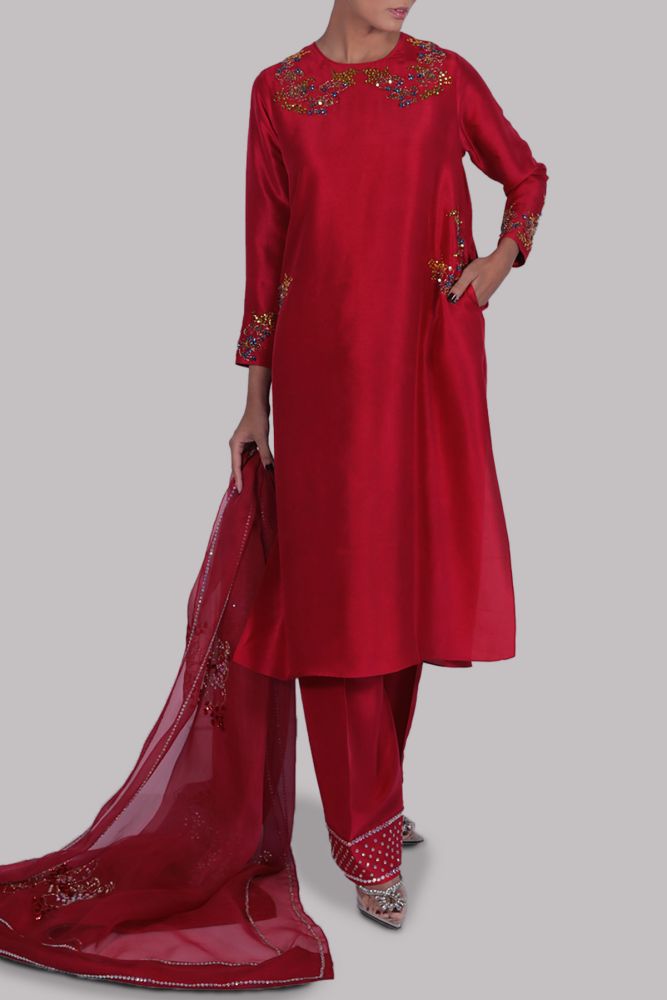 MUSE LUXE | CRIMSON RAW SILK SET
