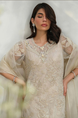 FARIDA HASAN SUMMER HIGH’24 | CREAM ROSE NET WITH PANTS & DUPATTA