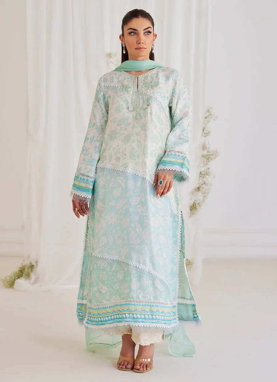 FARAH TALIB AZIZ LUXE SILK PRET’24 | CARMAN AQUA SHIRT AND DUPATTA