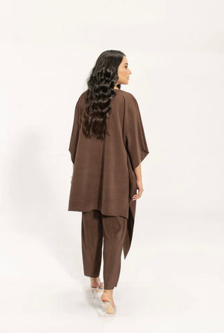 Hassal | Kiraz Brown Asymmetric Pleated Set