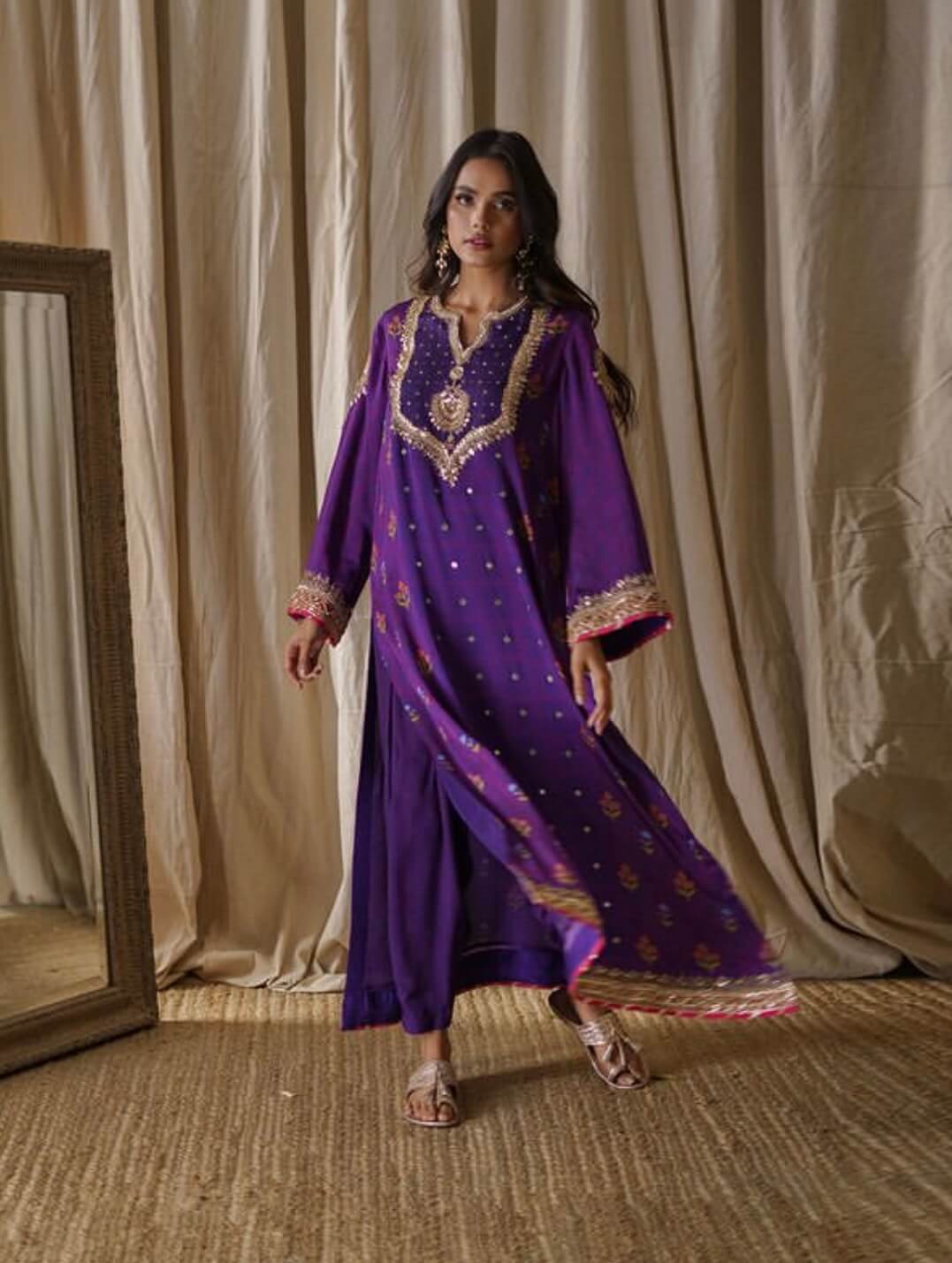 FARIDA HASAN SEMI FORMAL |  PURPLE FESTIVE SET