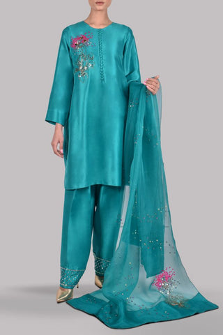 MUSE LUXE | VEREDIAN GREEN EMBELLISHED RAW SILK SET