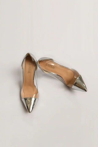 HASSAL | SILVER PVC HEELS