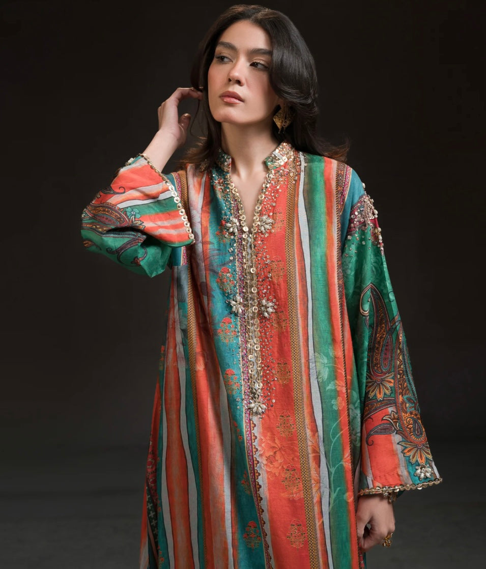 AMMARA KHAN GLITZ’24| MULTI COLOR BURST KAFTAN SET