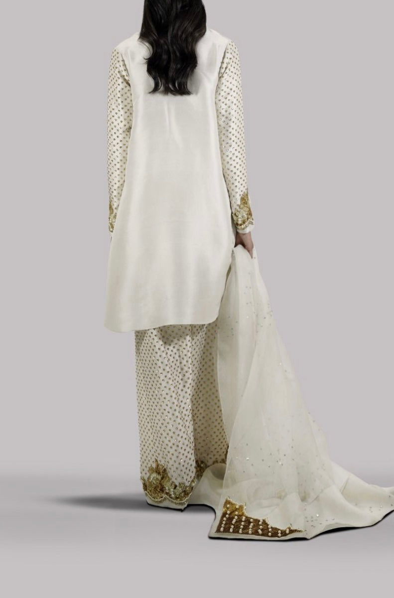 MUSE LUXE | EGRET EMBELLISHED RAW SILK SET