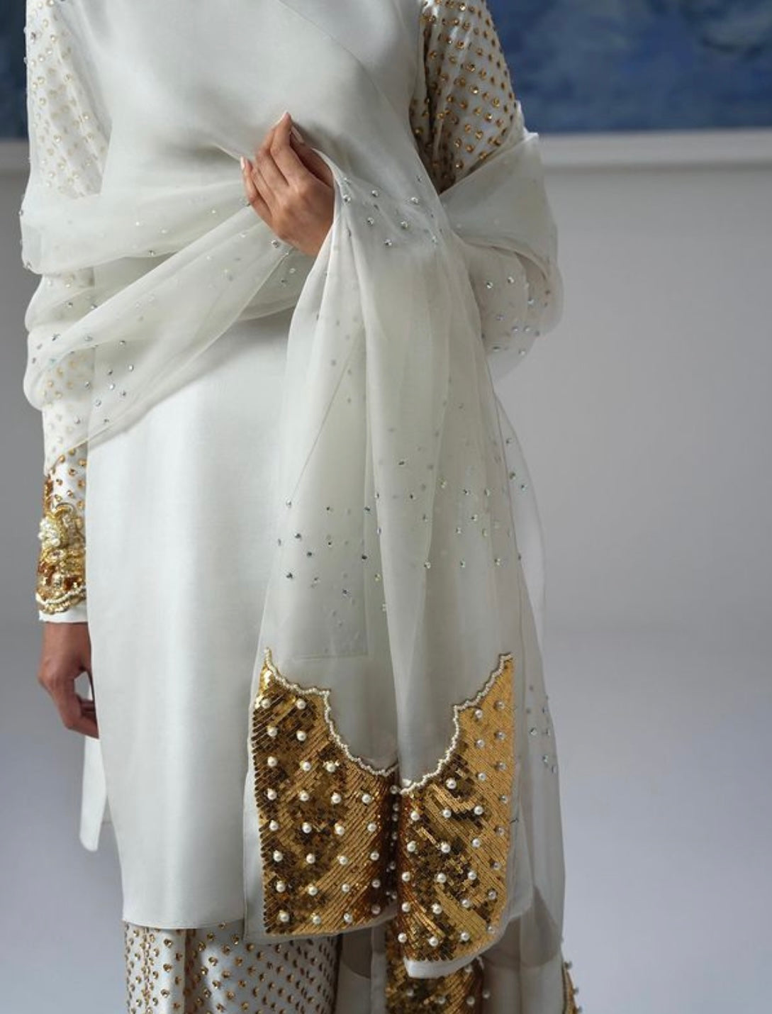 MUSE LUXE | EGRET EMBELLISHED RAW SILK SET