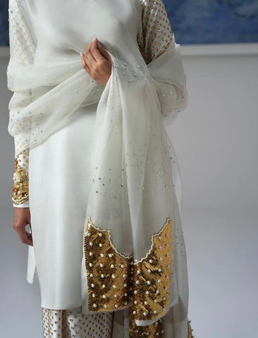 MUSE LUXE | EGRET EMBELLISHED RAW SILK SET