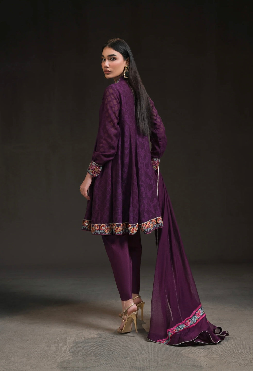 AMMARA KHAN GLITZ VOL 2 | DEEP PURPLE PEPLUM KALIDAR SET