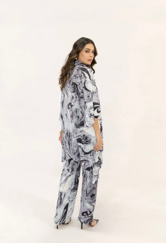 Hassal | Yasmin Blue Marble Pleated Set