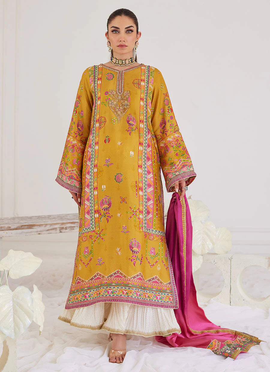 FARAH TALIB AZIZ LUXE SILK PRET’24 | PALMIRA MUSTARD SHIRT AND DUPATTA