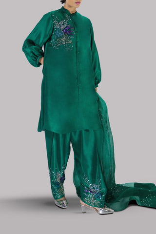 MUSE LUXE | GALAPAGOS GREEN EMBELLISHED RAW SILK SET