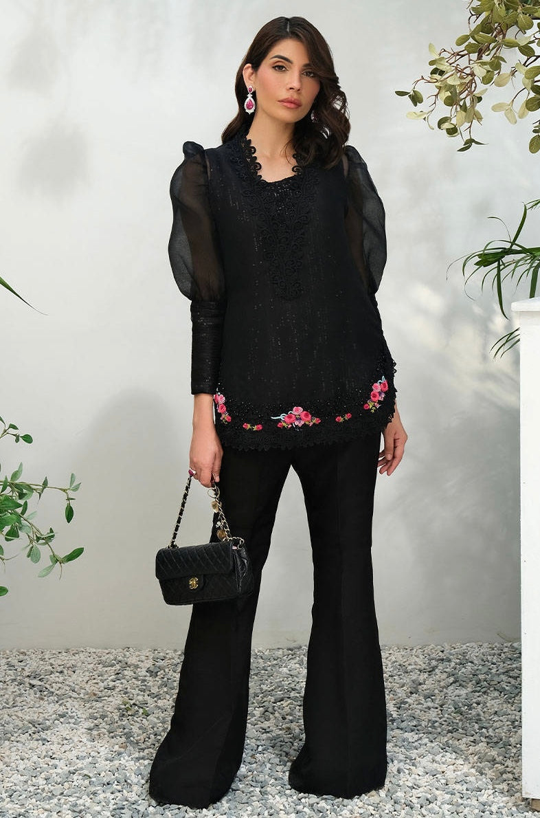 FARIDA HASAN SUMMER HIGH’24 | BLACK SPARKLE ROSE WITH PANTS