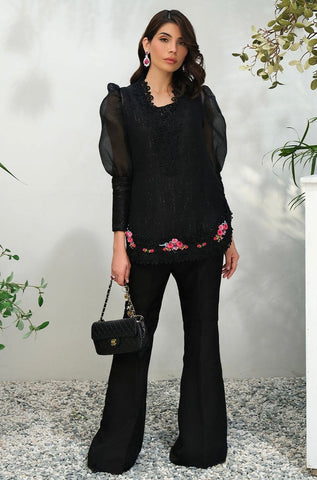FARIDA HASAN SUMMER HIGH’24 | BLACK SPARKLE ROSE WITH PANTS