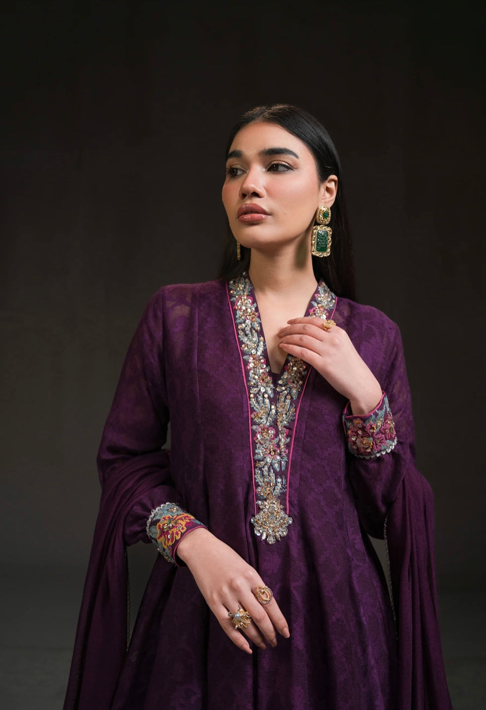 AMMARA KHAN GLITZ VOL 2 | DEEP PURPLE PEPLUM KALIDAR SET