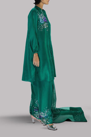 MUSE LUXE | GALAPAGOS GREEN EMBELLISHED RAW SILK SET