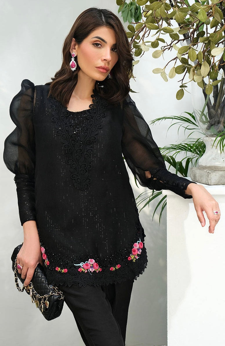FARIDA HASAN SUMMER HIGH’24 | BLACK SPARKLE ROSE WITH PANTS