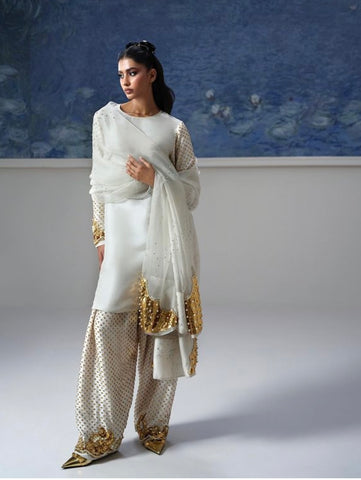 MUSE LUXE | EGRET EMBELLISHED RAW SILK SET