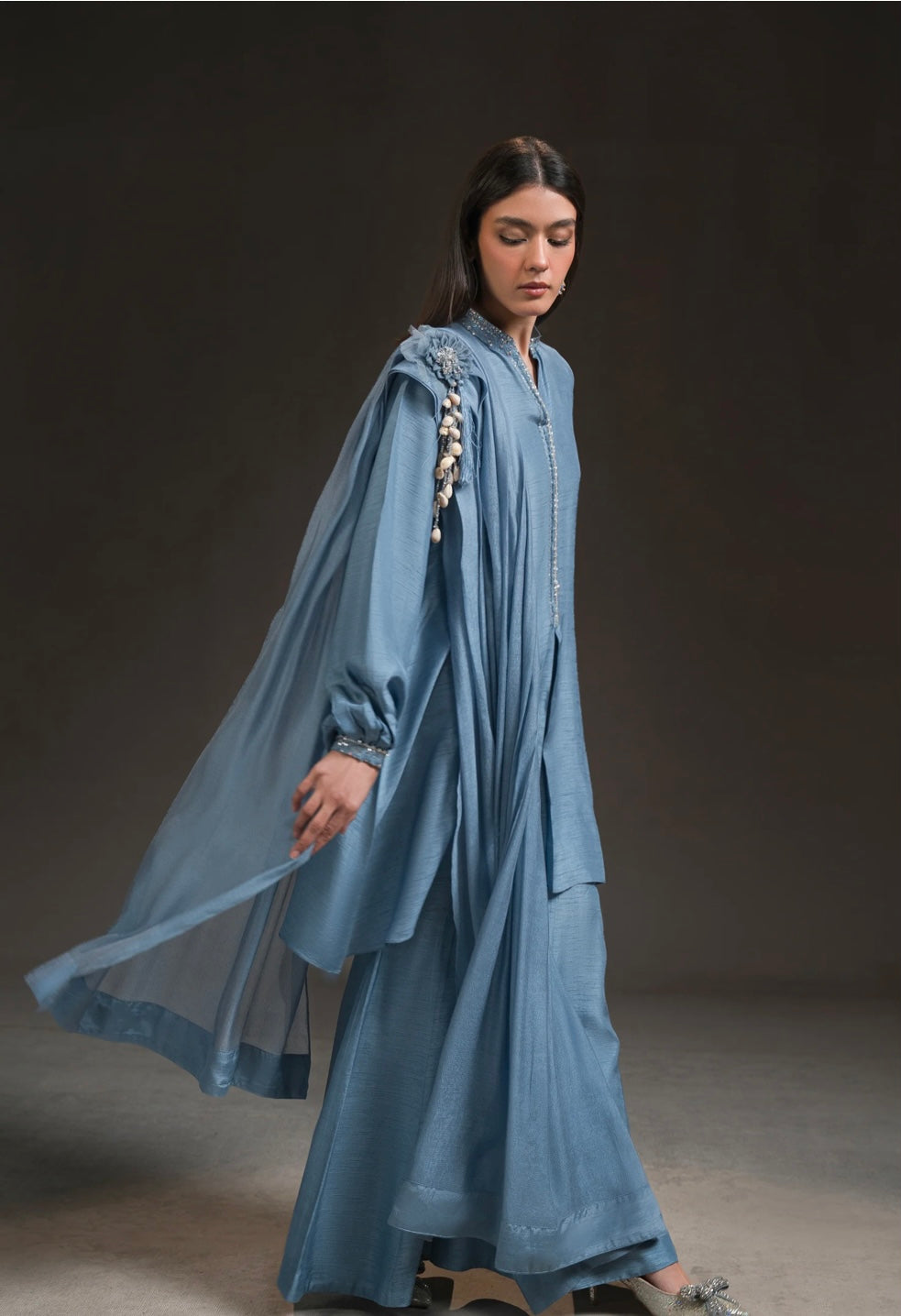 AMMARA KHAN GLITZ’24 |CLOUDY SKIES GHARARA PANT SET