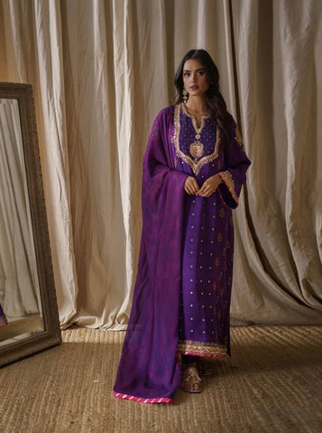 FARIDA HASAN SEMI FORMAL |  PURPLE FESTIVE SET