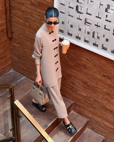 LIRA STUDIO | TAUPE MANDARIN BUTTONED SET