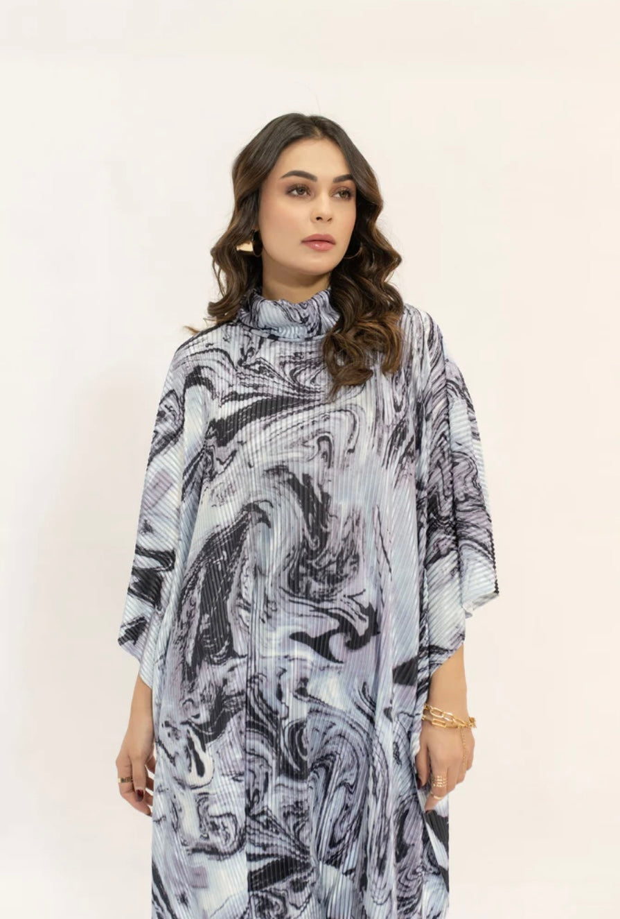 Hassal | Yasmin Blue Marble Pleated Set