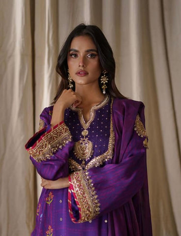 FARIDA HASAN SEMI FORMAL |  PURPLE FESTIVE SET