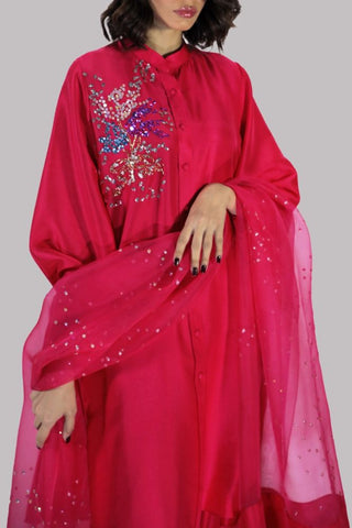 Muse Luxe | Virtual Pink Embellished Raw Silk Set