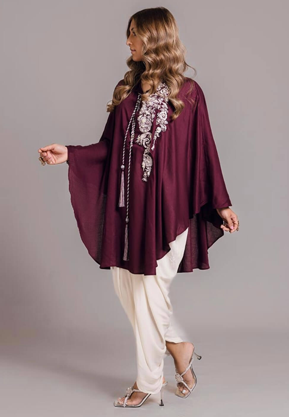 AYESHA FAROOK CASUAL PRET’24 | MAROON CAPE TOP