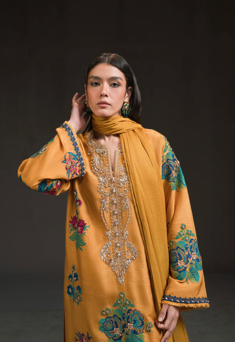 AMMARA KHAN GLITZ VOL 2 | MUSTARD YELLOW KURTA SET