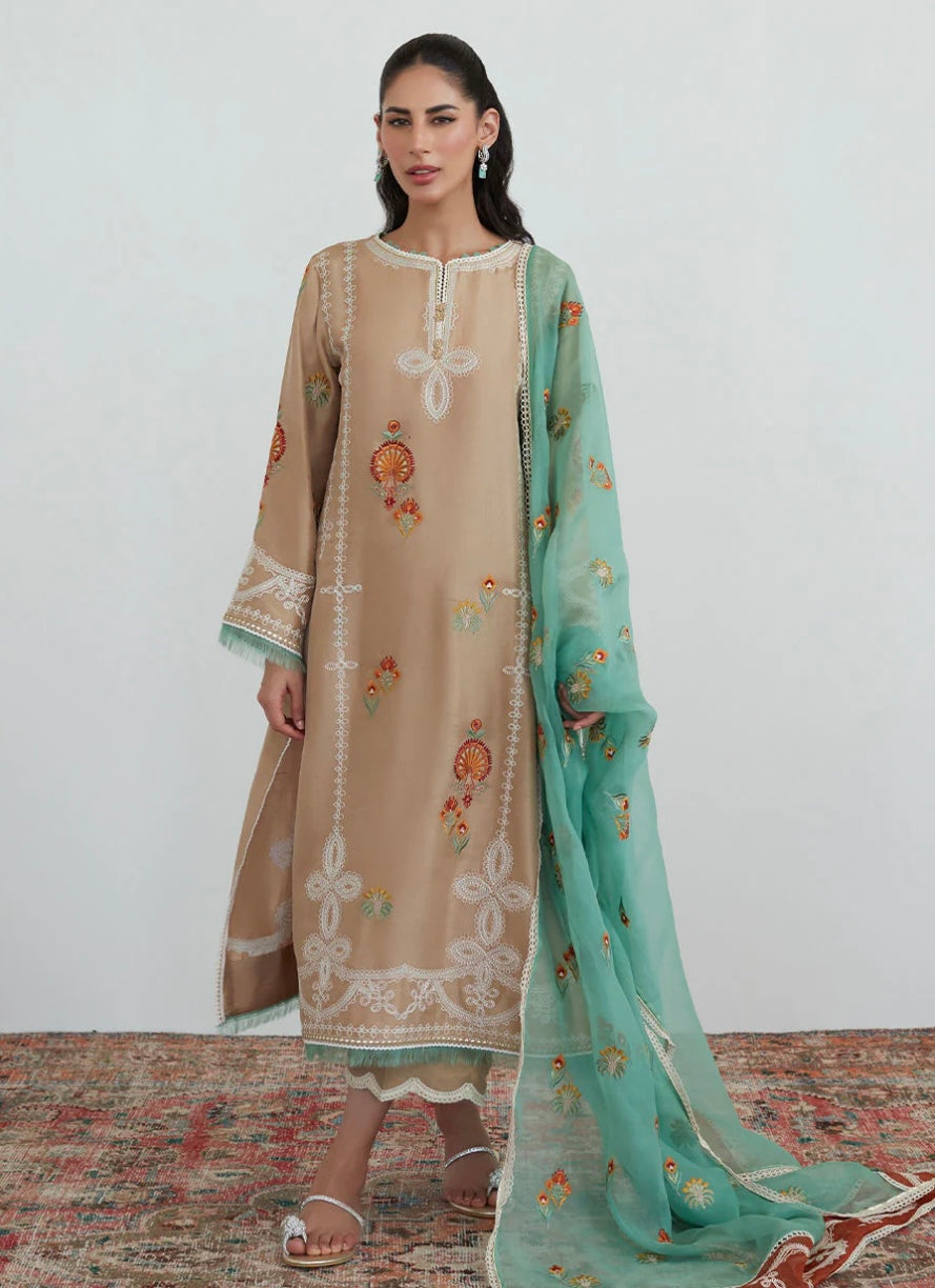 FARAH TALIB AZIZ LUXE PRET | LATTE EMBROIDERED SET