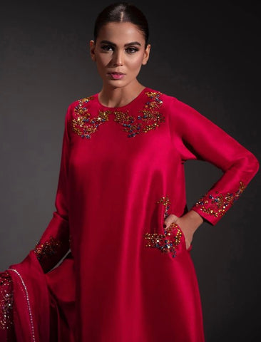 MUSE LUXE | CRIMSON RAW SILK SET
