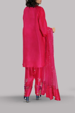 Muse Luxe | Virtual Pink Embellished Raw Silk Set