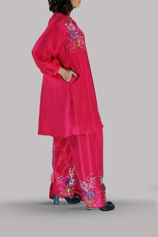 Muse Luxe | Virtual Pink Embellished Raw Silk Set