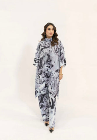 Hassal | Yasmin Blue Marble Pleated Set