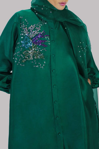 MUSE LUXE | GALAPAGOS GREEN EMBELLISHED RAW SILK SET