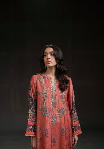 AMMARA KHAN GLITZ’24 | CORAL PINK KURTA SET