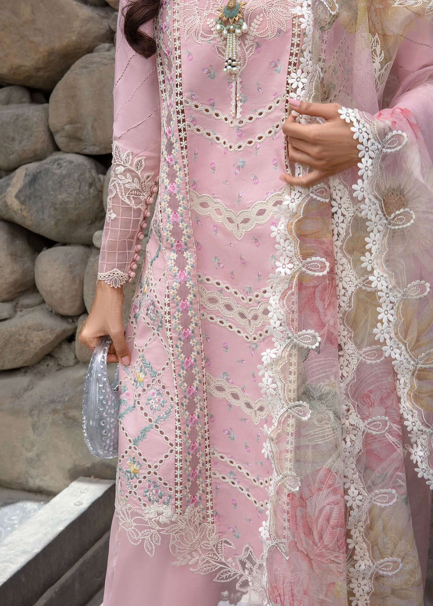 CRIMSON LAWN’24 | FLORAL MESH - ROSE PINK