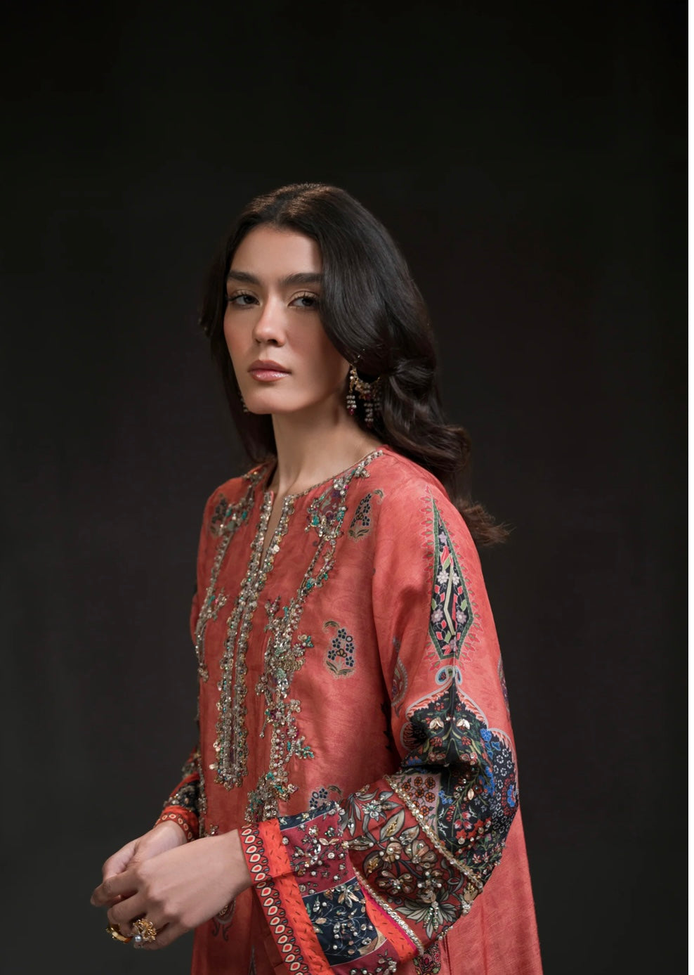AMMARA KHAN GLITZ’24 | CORAL PINK KURTA SET