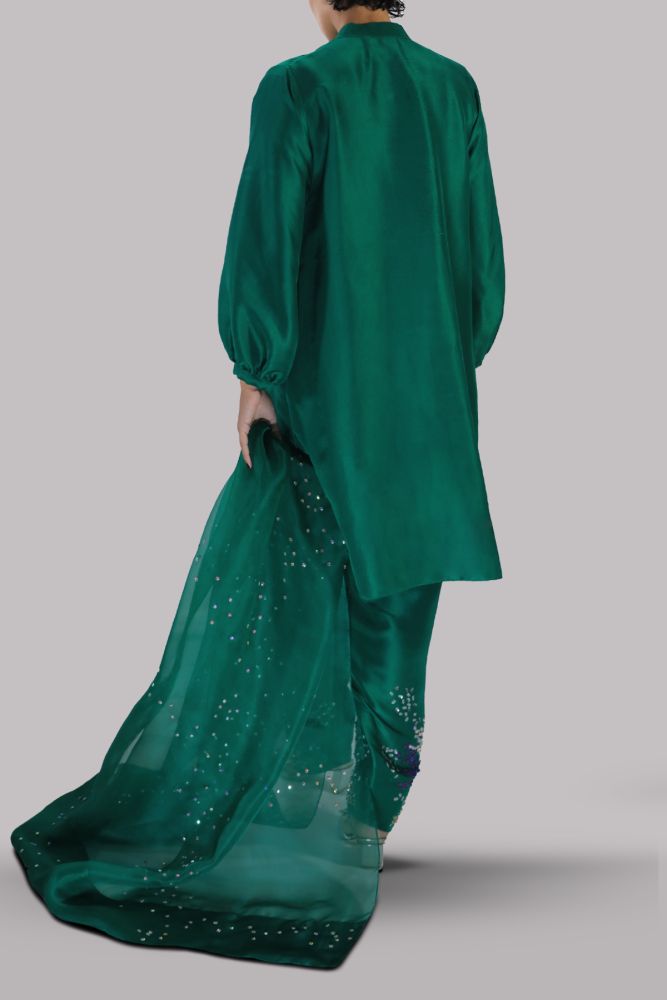 MUSE LUXE | GALAPAGOS GREEN EMBELLISHED RAW SILK SET