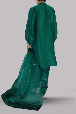 MUSE LUXE | GALAPAGOS GREEN EMBELLISHED RAW SILK SET