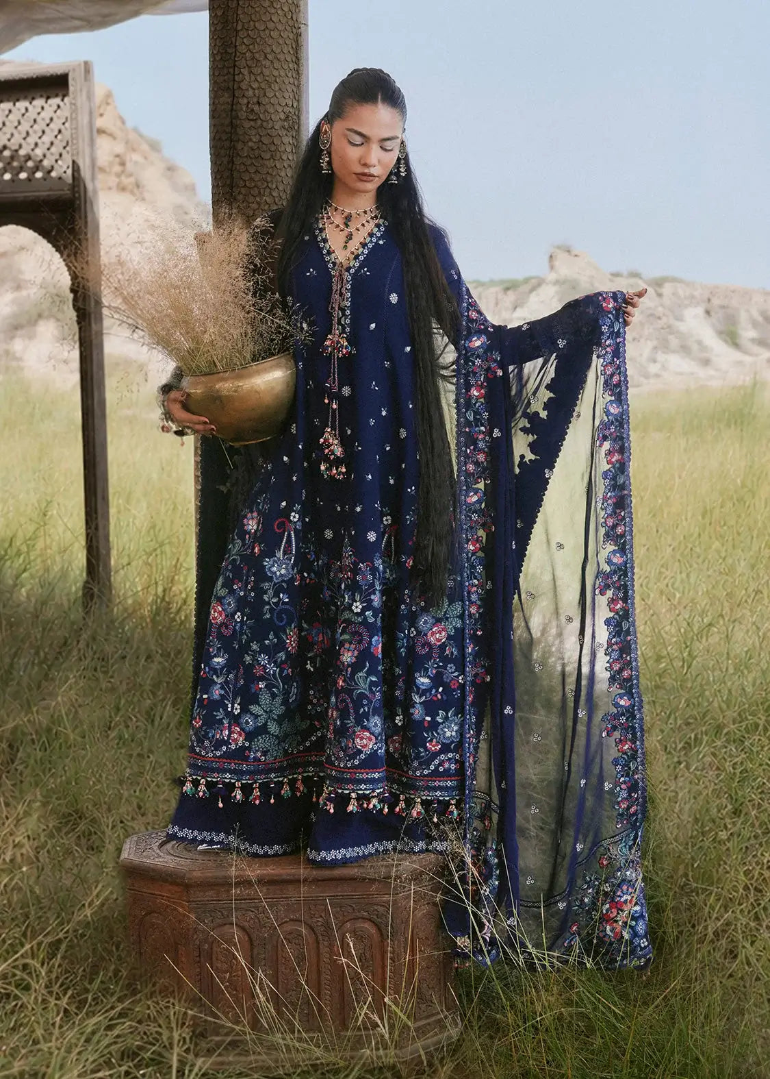 HUSSAIN REHAR ‘KOT RADHA KISHAN- KARANDI UNSTITCHED’26 | MERLOT