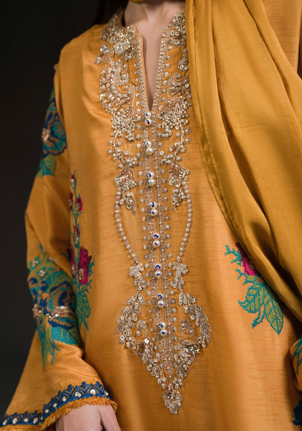 AMMARA KHAN GLITZ VOL 2 | MUSTARD YELLOW KURTA SET