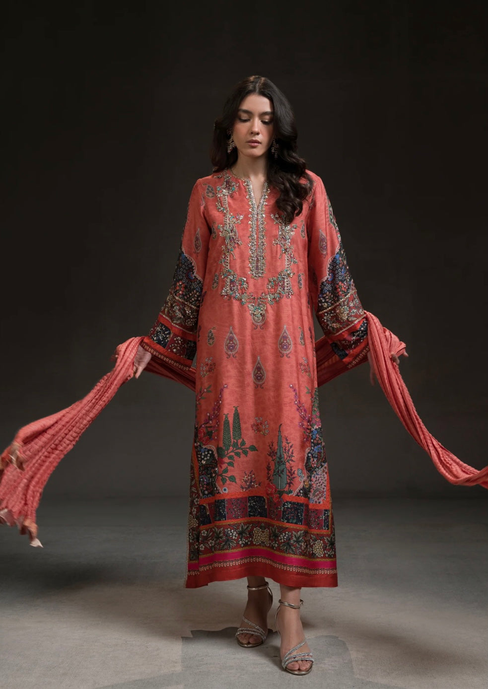 AMMARA KHAN GLITZ’24 | CORAL PINK KURTA SET